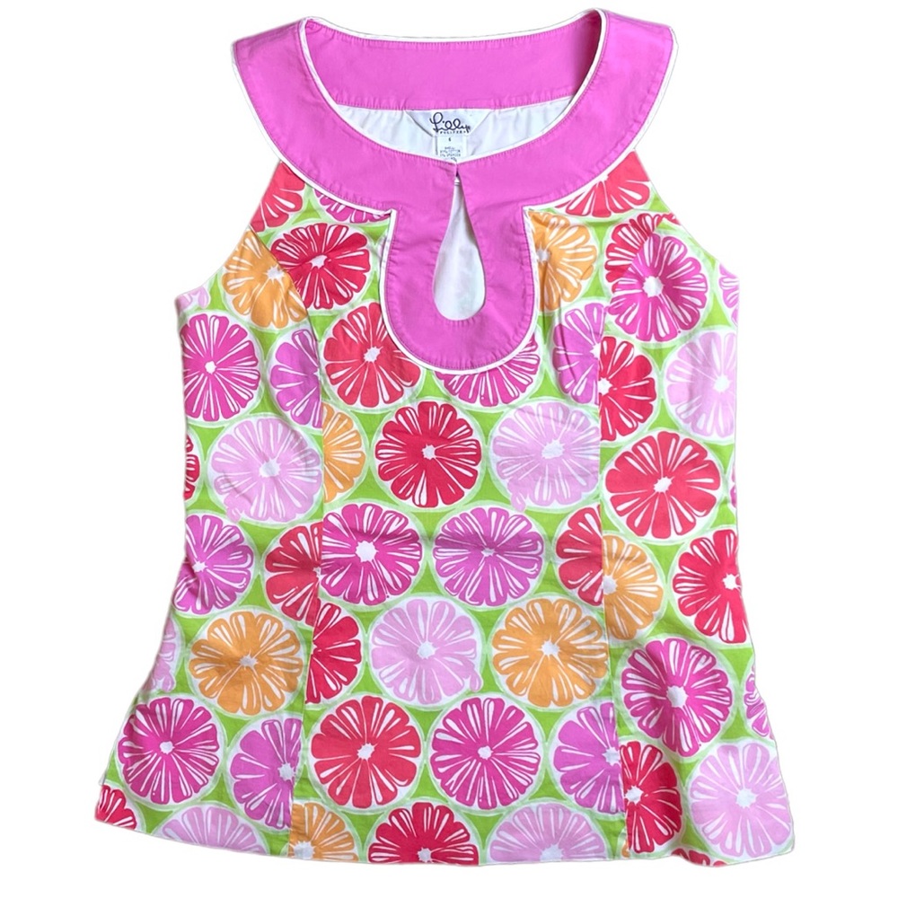Lilly Pulitzer Vintage Citrus Print Sleeveless Top Pink 6